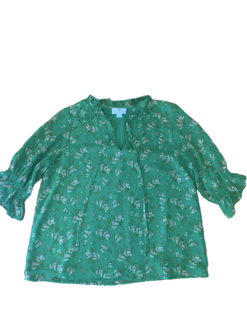 CeCe Top Medium Green with Pink Floral